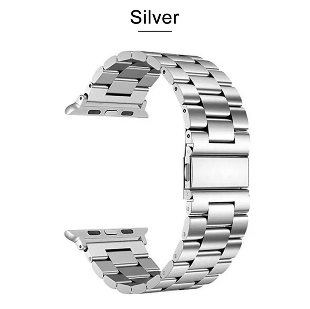 Curea pentru apple watch argintie cu zale si conectori a8918